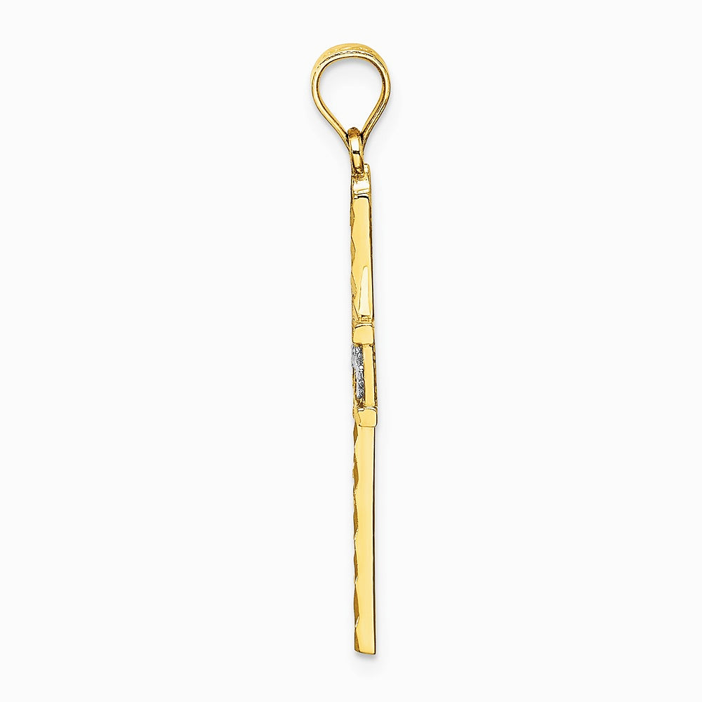 10K / 14K Yellow with RH W/ RH and Diamond-Cut Flower Design Cross Charm - Product Photo