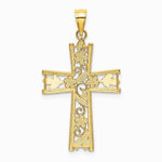 10K / 14K Yellow with RH W/ RH and Diamond-Cut Flower Design Cross Charm - Product Photo