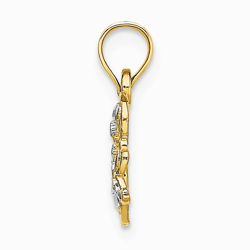 10K / 14K Yellow with Rhodium w/ Rhodium Diamond-Cut Butterfly Charm - Product Photo