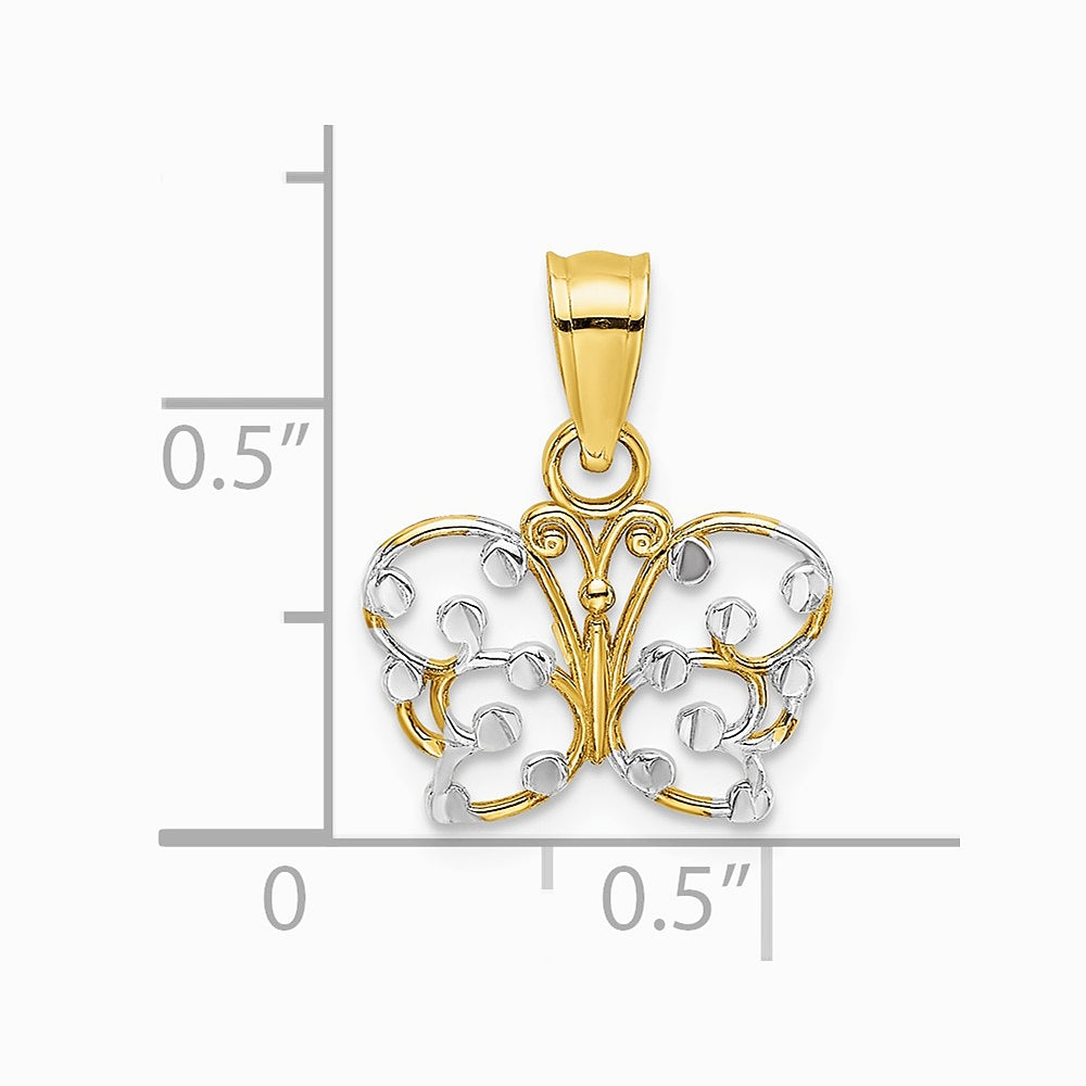 10K / 14K Yellow with Rhodium w/ Rhodium Diamond-Cut Butterfly Charm - Product Photo