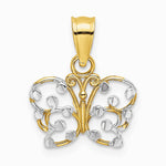 10K / 14K Yellow with Rhodium w/ Rhodium Diamond-Cut Butterfly Charm - Product Photo