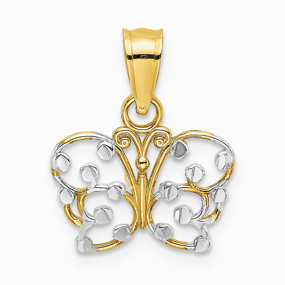 10K / 14K Yellow with Rhodium w/ Rhodium Diamond-Cut Butterfly Charm - Product Photo