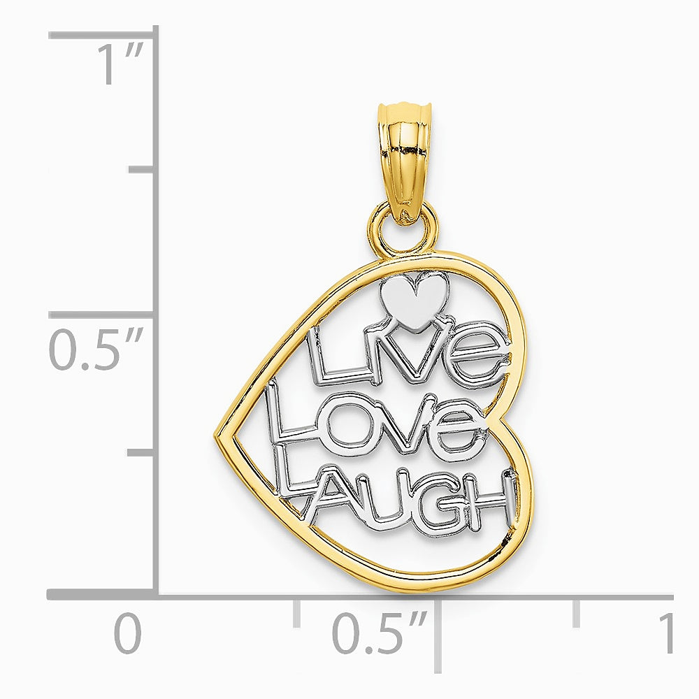 10K / 14K Yellow with Rhodium w/ Rhodium LIVE LOVE LAUGH In Heart Charm - Product Photo