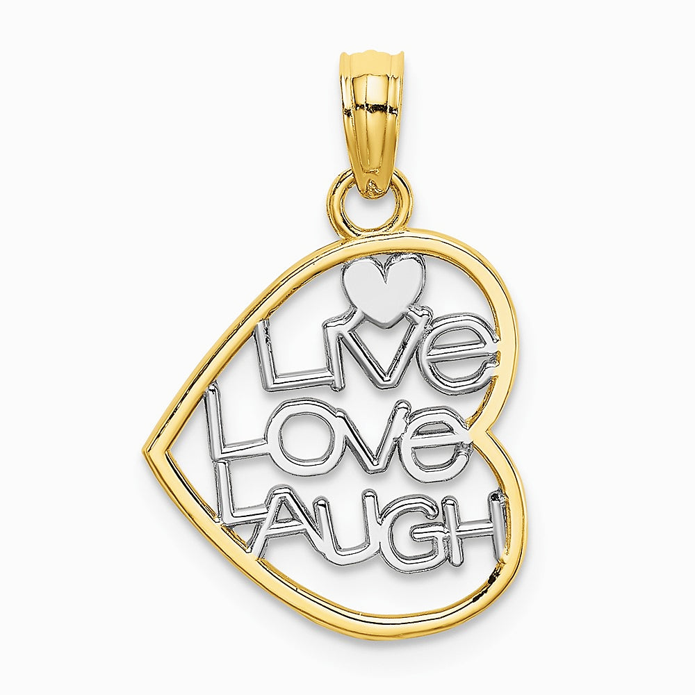 10K / 14K Yellow with Rhodium w/ Rhodium LIVE LOVE LAUGH In Heart Charm - Product Photo