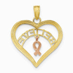 10K / 14K Two-tone with White Rhodium BELIEVE in Heart w/ Breast Cancer Ribbon - Product Photo