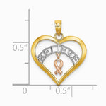 10K / 14K Two-tone with White Rhodium BELIEVE in Heart w/ Breast Cancer Ribbon - Product Photo