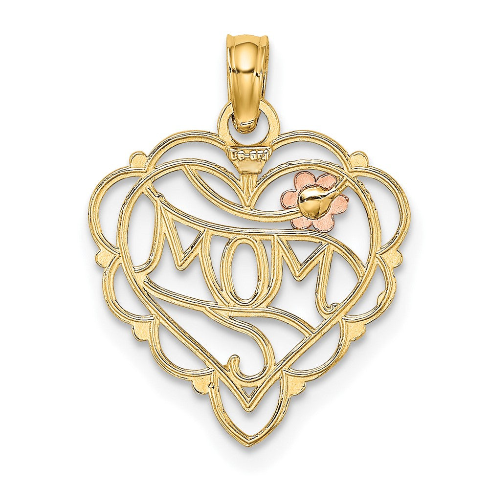 10K Two-Tone w/Rhodium MOM Heart W/ Flower Charm - Product Photo