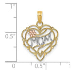 10K Two-Tone w/Rhodium MOM Heart W/ Flower Charm - Product Photo