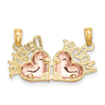 10k Two-Tone MOTHER and DAUGHTER Break-Apart Hearts Charm - Product Photo