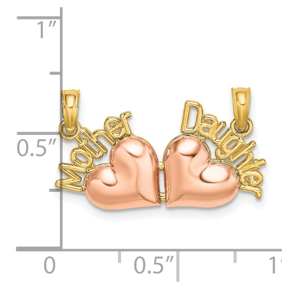 10k Two-Tone MOTHER and DAUGHTER Break-Apart Hearts Charm - Product Photo