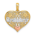10K Two-tone w/White Rhodium GRANDMA Heart Charm - Product Photo