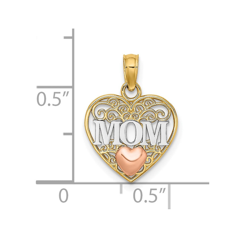 10k Two-tone w/White Rhodium MOM and Heart Pendant - Product Photo