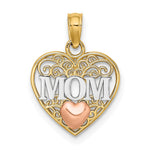 10k Two-tone w/White Rhodium MOM and Heart Pendant - Product Photo