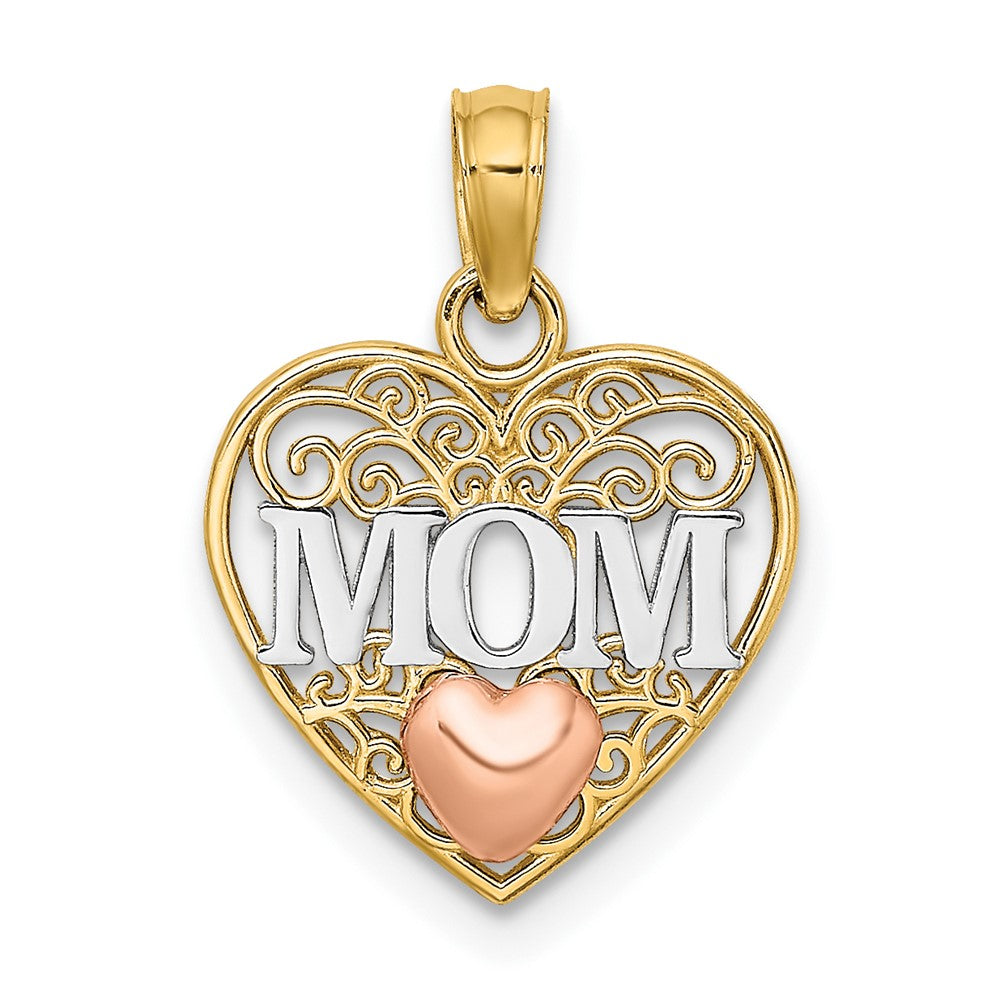10K / 14K Two-tone with White Rhodium MOM and Heart Pendant