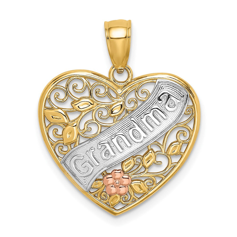 10K / 14K Two-tone with White Rhodium GRANDMA Heart Charm