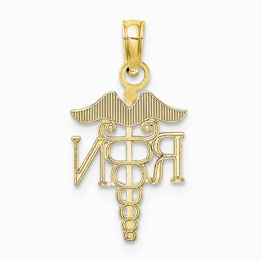 10K / 14K Yellow Gold RN Caduceus Pendant - Product Photo