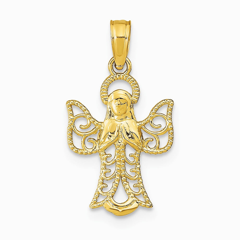 10K / 14K Yellow Gold Angel W/Filigree Cut-Out Wings Charm