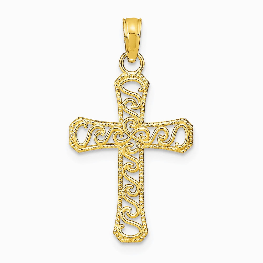 10K / 14K Yellow Gold Fancy Cross Pendant - Product Photo