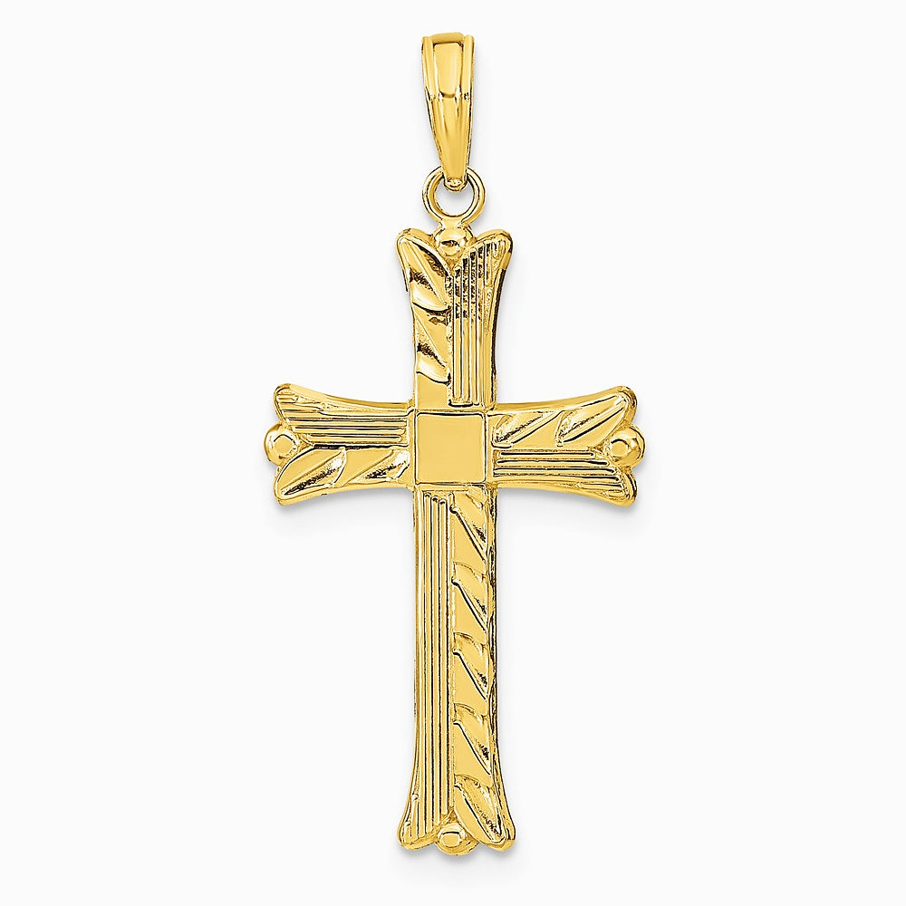 10K / 14K Yellow Gold Textured with Square Center Cross Pendant