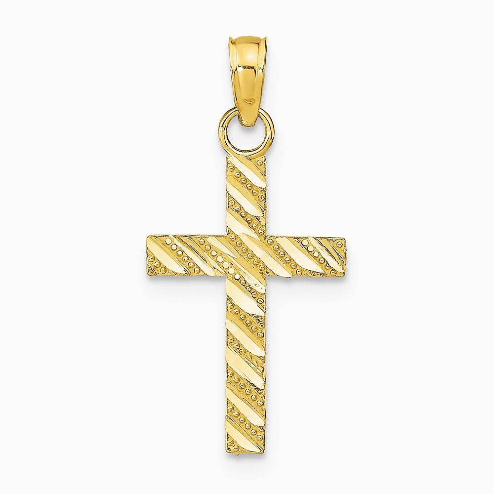 10K / 14K Yellow Gold Diamond-Cut Cross Pendant - Product Photo