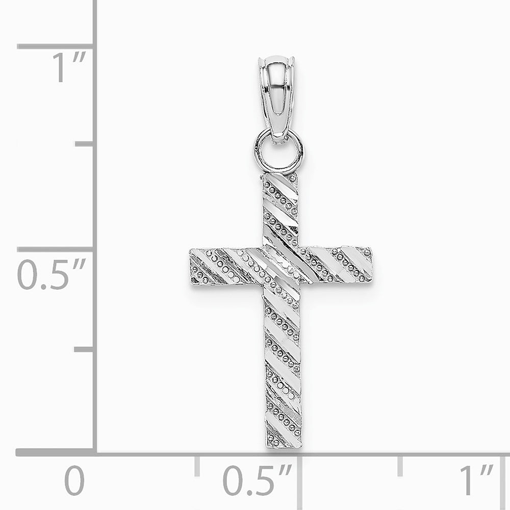 10K / 14K White Gold Diamond-Cut Cross Pendant - Product Photo