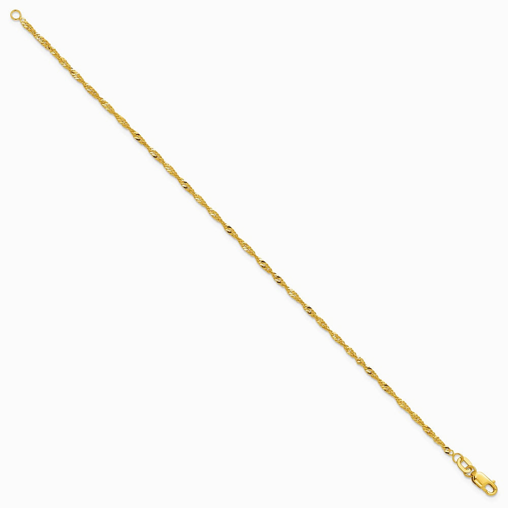 10K Yellow Gold 1.7mm Singapore Chain Bracelet 7"-10" - Product Photo