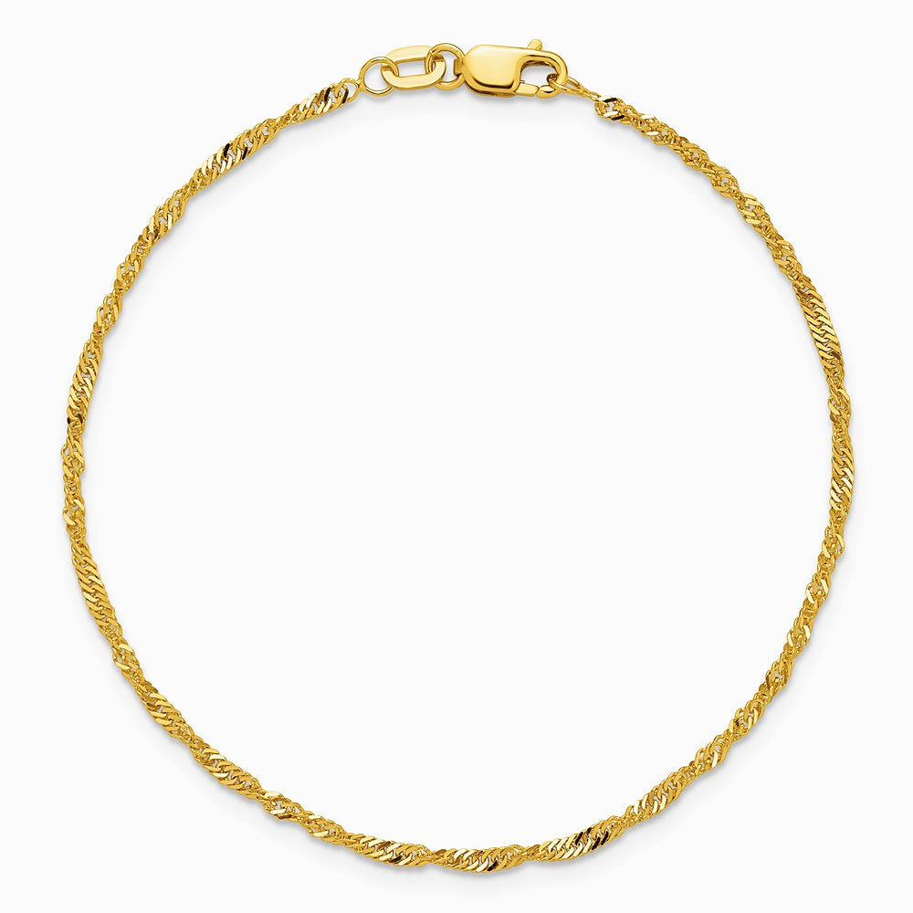 10K Yellow Gold 1.7mm Singapore Chain Bracelet 7"-10" - Product Photo