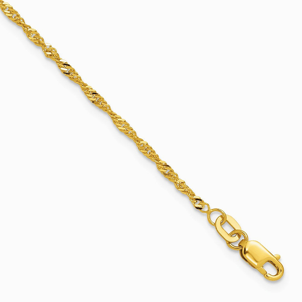 10K Yellow Gold 1.7mm Singapore Chain Bracelet 7"-10"