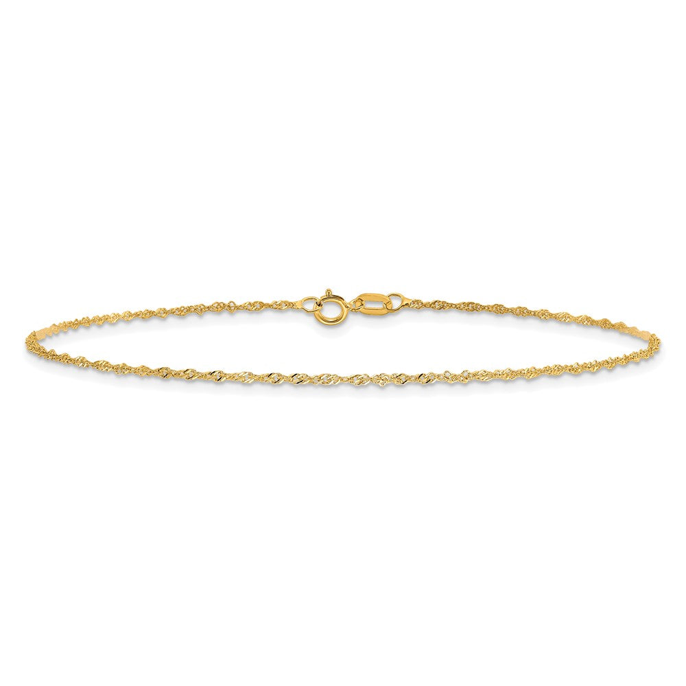 10K Yellow Gold 1.1mm Singapore Chain Anklet Bracelet 7"-10" - Product Photo