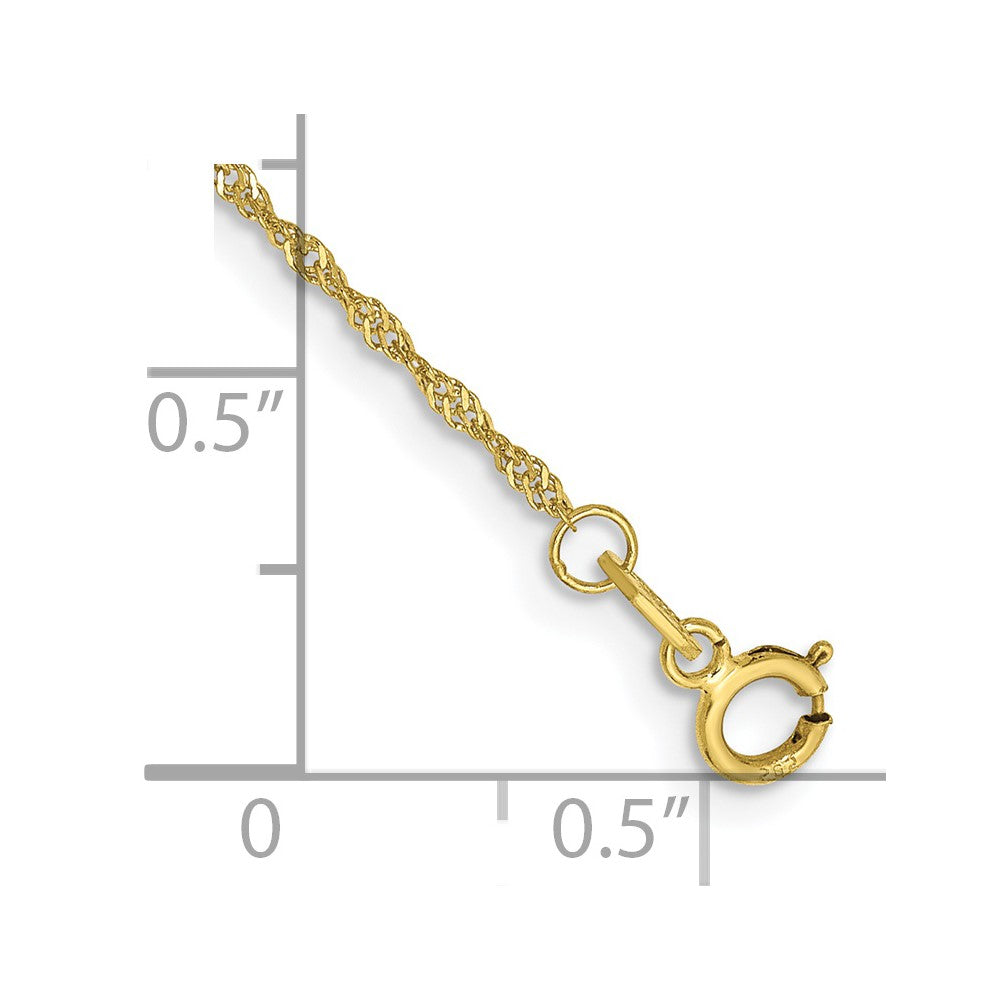 10K Yellow Gold 1.1mm Singapore Chain Anklet Bracelet 7"-10" - Product Photo