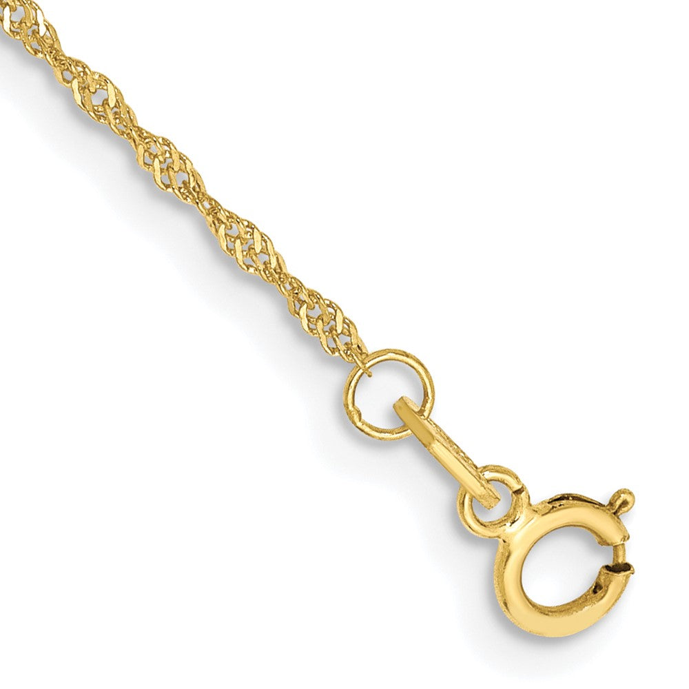 10K Yellow Gold 1.1mm Singapore Chain Anklet Bracelet 7"-10" - Product Photo