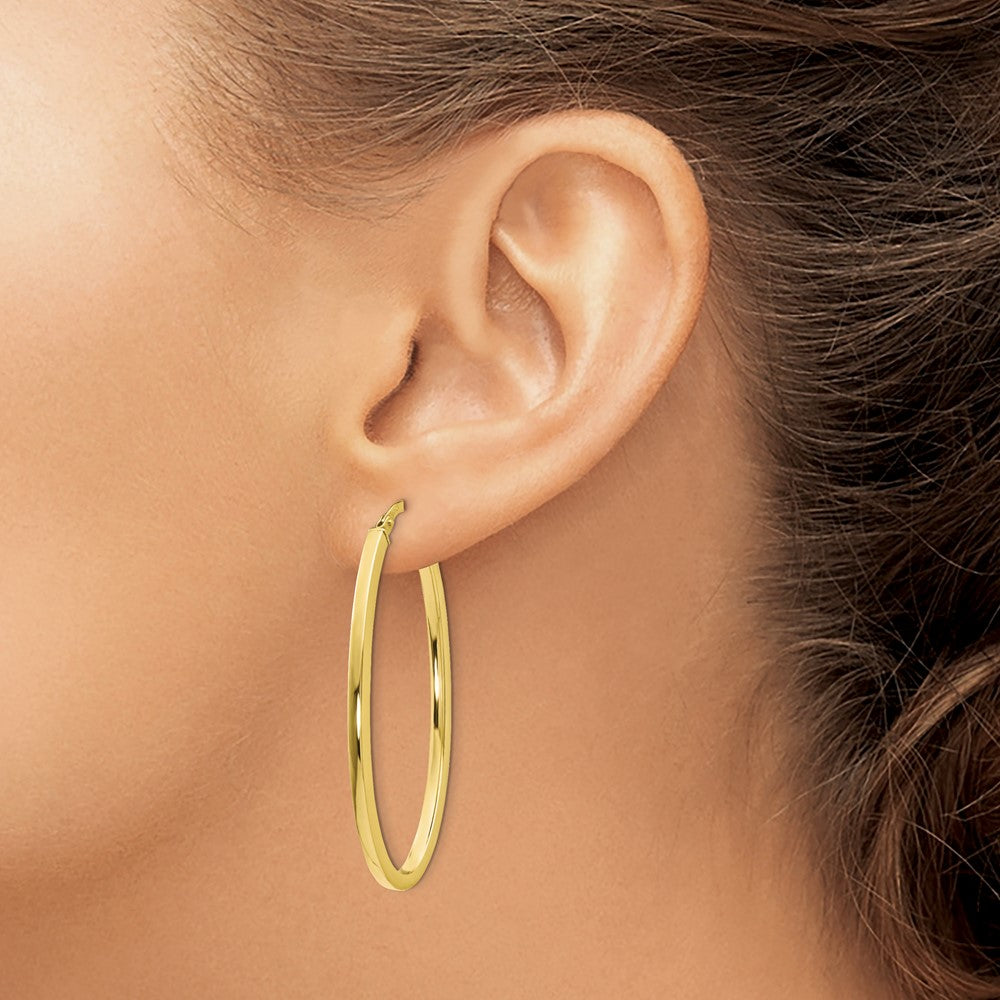 10K Yellow Gold Polished Oval Hinged Hoop Earrings - Product Photo