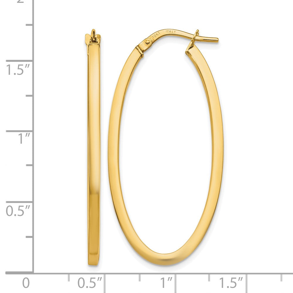 10K Yellow Gold Polished Oval Hinged Hoop Earrings - Product Photo