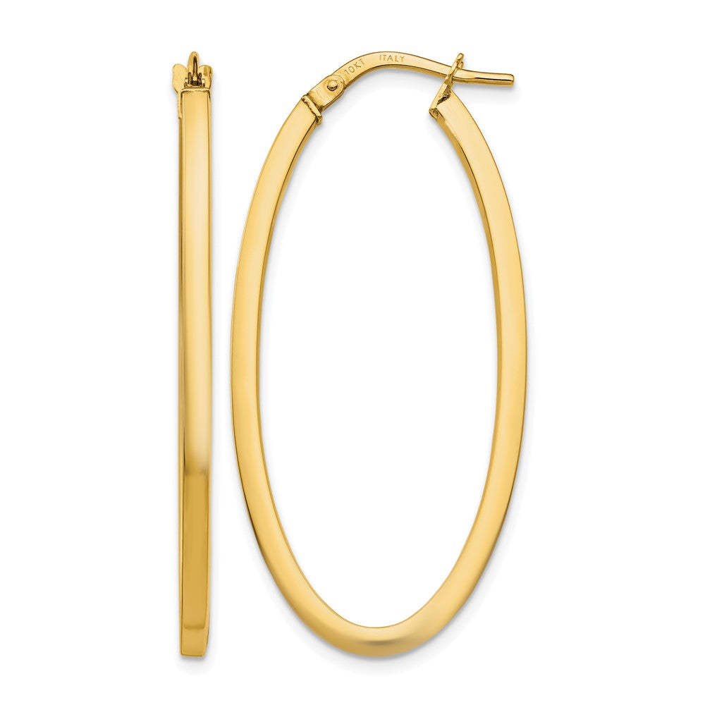 10K Yellow Gold Polished Oval Hinged Hoop Earrings - Product Photo