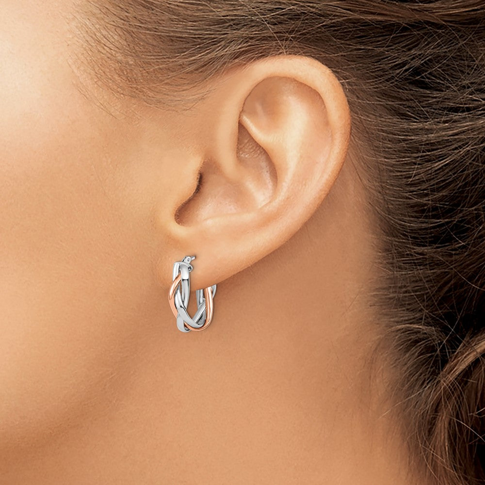 Leslie's 10K w/ White RH / Rose GP Braided Hoop Earrings - Product Photo