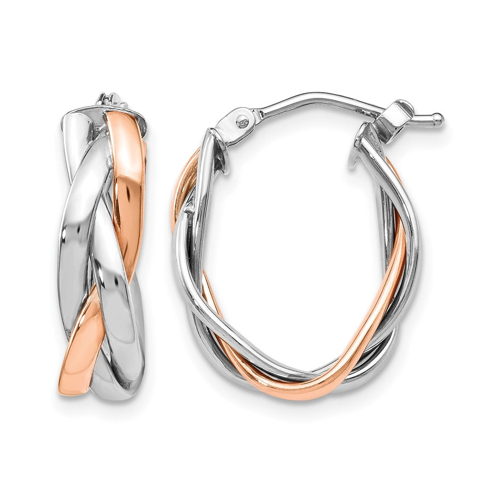 10K Yellow with Rhodium w/ White RH / Rose GP Braided Hoop Earrings