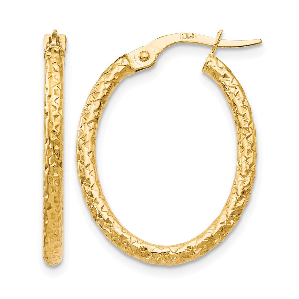 10K Yellow Gold Polished Diamond-Cut Oval Hoop Earrings