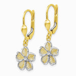 10K Yellow with RH RH-plated Pol. Diamond-Cut Filigree Flower Leverback Earrings - Product Photo