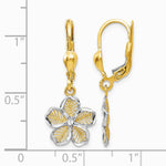 10K Yellow with RH RH-plated Pol. Diamond-Cut Filigree Flower Leverback Earrings - Product Photo