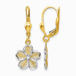 10K Yellow with RH RH-plated Pol. Diamond-Cut Filigree Flower Leverback Earrings - Product Photo