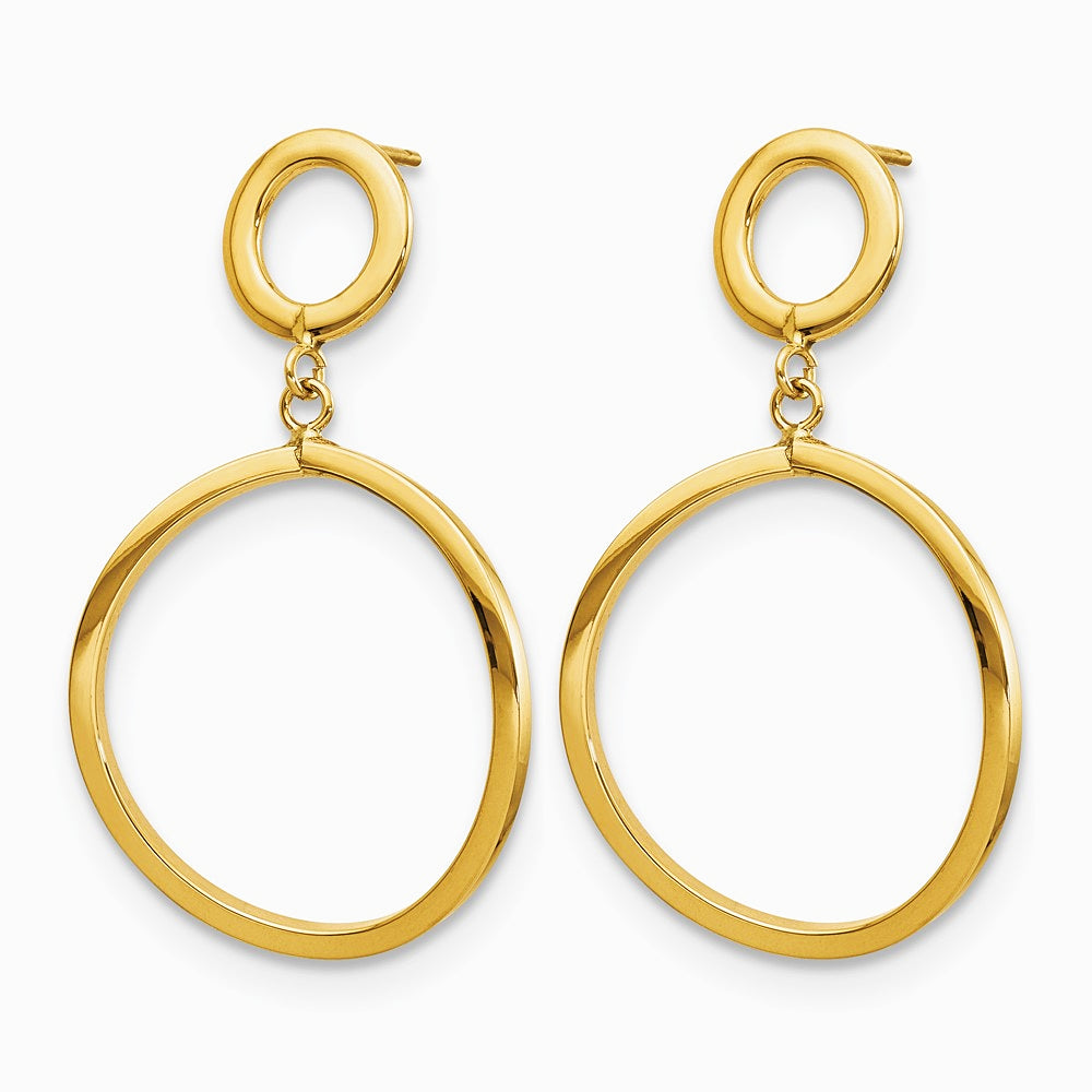 10K Yellow Gold Polished Round Post Dangle Earrings - Product Photo