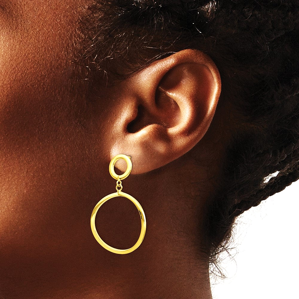 10K Yellow Gold Polished Round Post Dangle Earrings - Product Photo