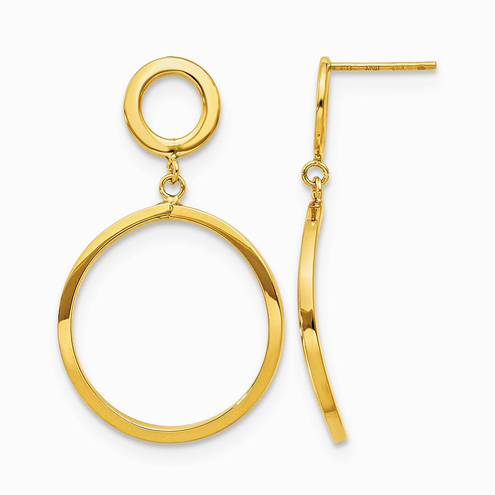 10K Yellow Gold Polished Round Post Dangle Earrings