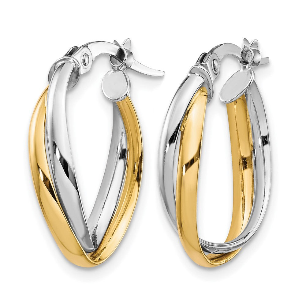 10K Yellow with Rhodium with Rhodium Polished Hoop Earrings
