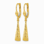10K Yellow Gold Polished and Textured Leverback Dangle Earrings - Product Photo