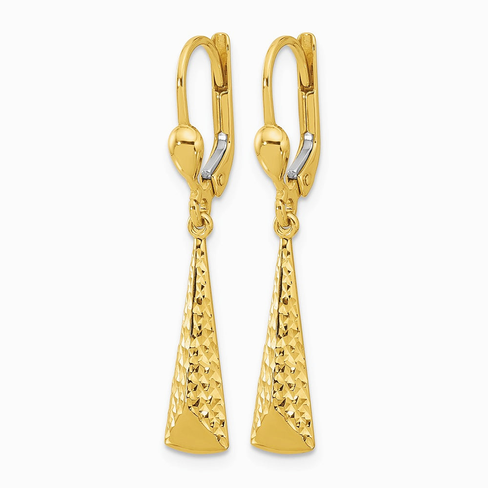 10K Yellow Gold Polished and Textured Leverback Dangle Earrings - Product Photo