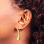10K Yellow Gold Polished and Textured Leverback Dangle Earrings - Product Photo