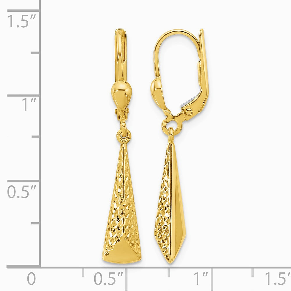 10K Yellow Gold Polished and Textured Leverback Dangle Earrings - Product Photo