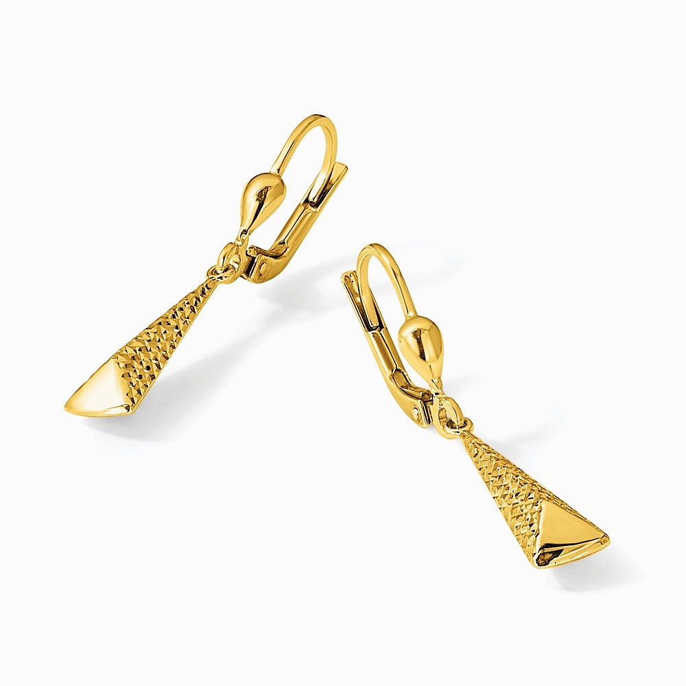 10K Yellow Gold Polished and Textured Leverback Dangle Earrings - Product Photo