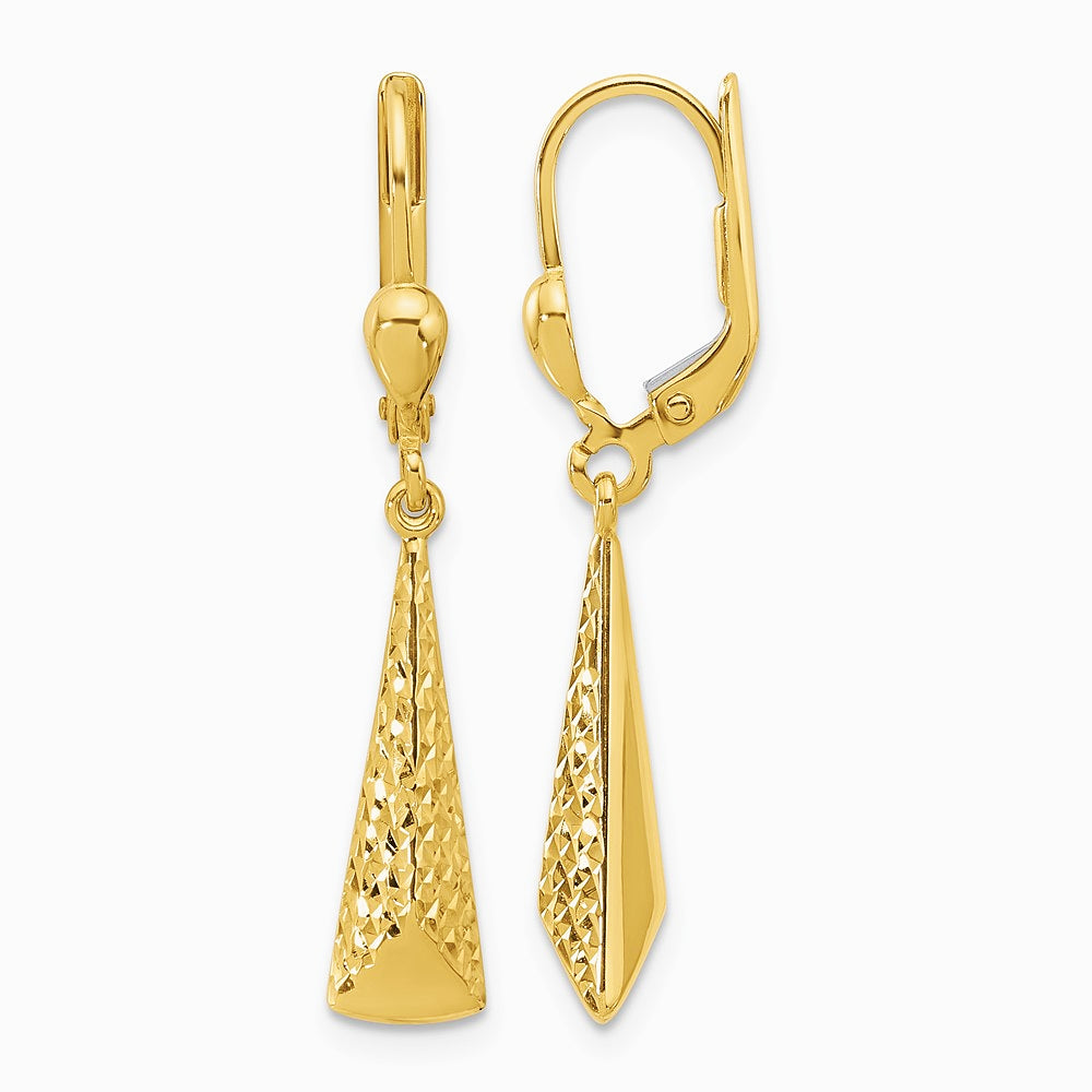 10K Yellow Gold Polished and Textured Leverback Dangle Earrings - Product Photo